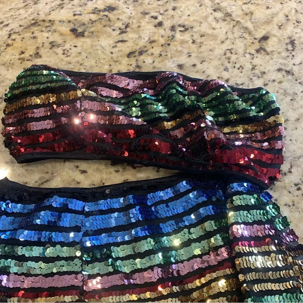 Fashion Nova Rainbow Sequin Set Multicolored Size Medium